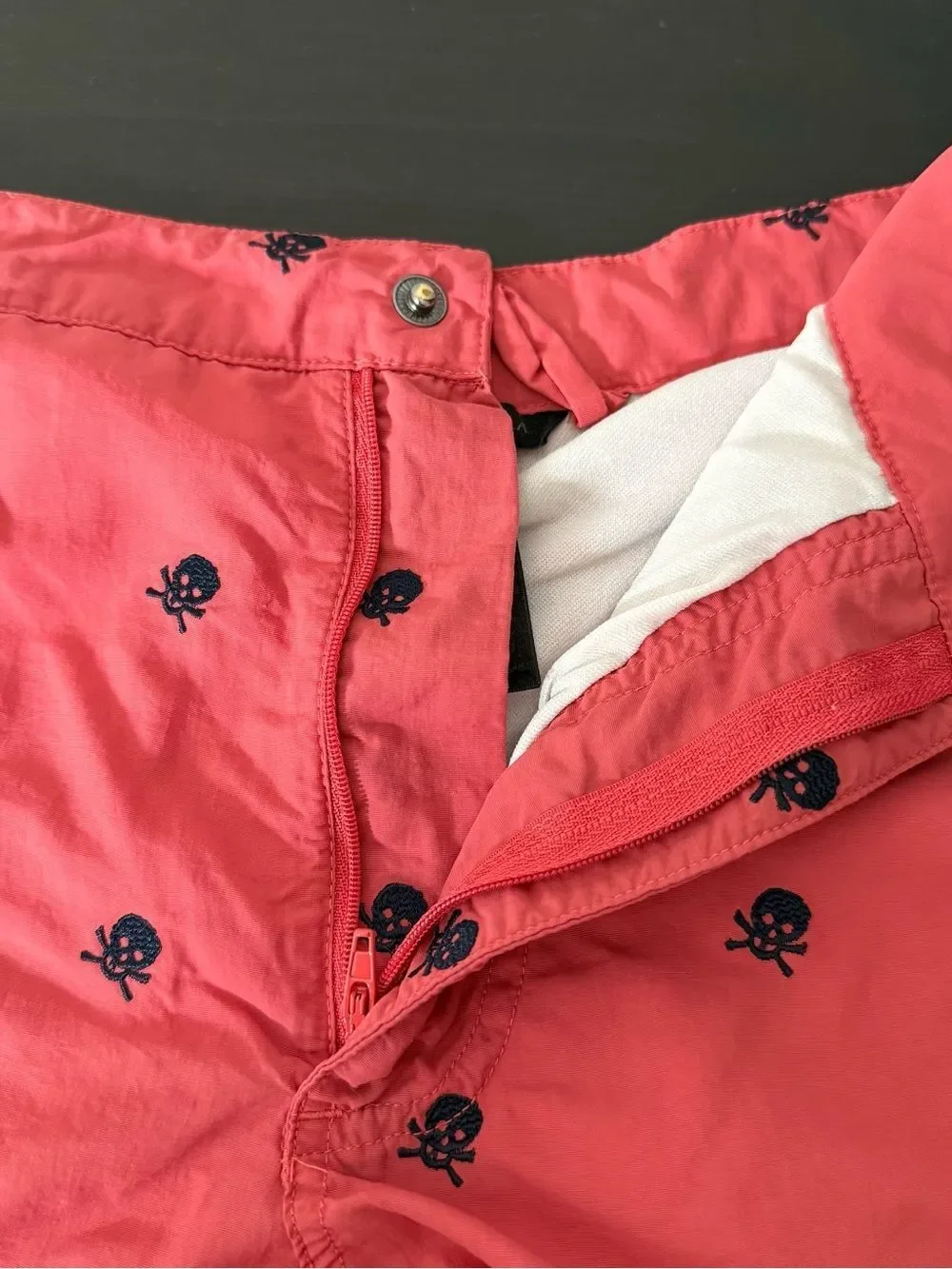 John Varvatos Swim Trunks Mens Sz 31 Pink Skull Bones Embroidered Beach Resort